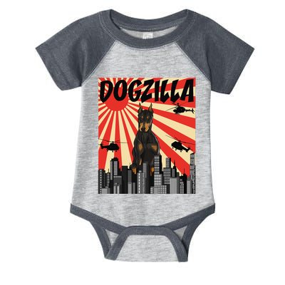 Funny Japanese Dogzilla Doberman Pinscher Infant Baby Jersey Bodysuit