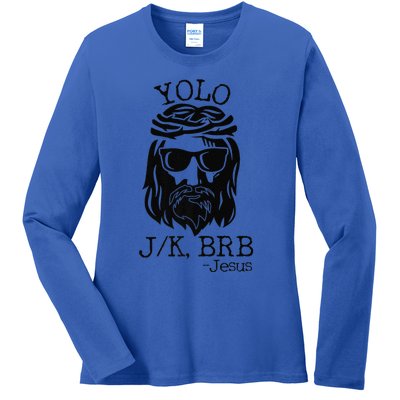 Funny Jesus Easter YOLO JK BRB Texting Premium Ladies Long Sleeve Shirt