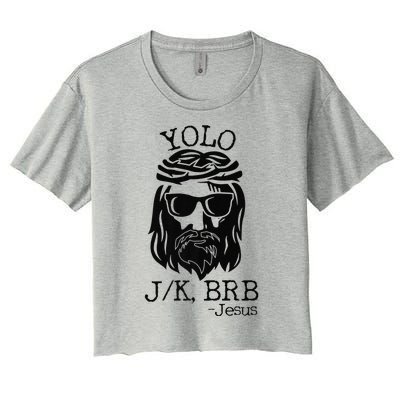 Funny Jesus Easter YOLO JK BRB Texting Premium Women's Crop Top Tee