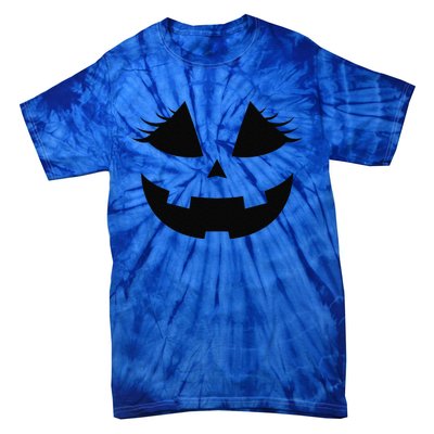 Funny Jackolantern Eyelashes Pumpkin Face Orange Halloween Tie-Dye T-Shirt