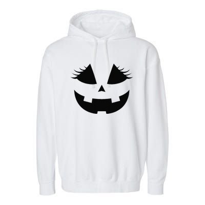 Funny Jackolantern Eyelashes Pumpkin Face Orange Halloween Garment-Dyed Fleece Hoodie