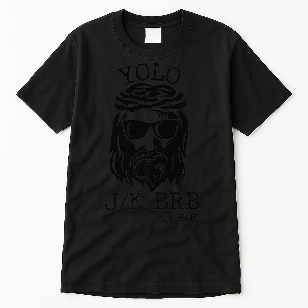 Funny Jesus Easter YOLO JK BRB Texting Premium Tall T-Shirt