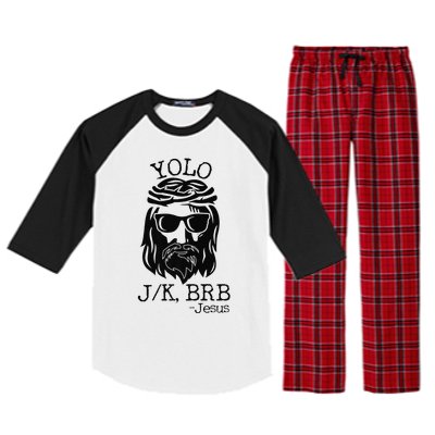 Funny Jesus Easter YOLO JK BRB Texting Premium Raglan Sleeve Pajama Set