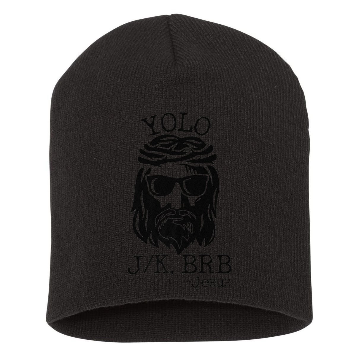 Funny Jesus Easter YOLO JK BRB Texting Premium Short Acrylic Beanie