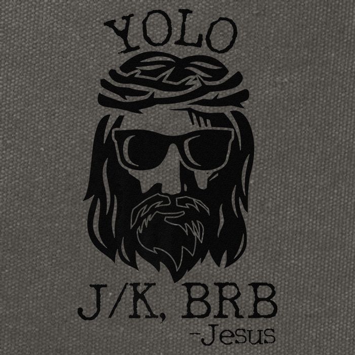 Funny Jesus Easter YOLO JK BRB Texting Premium Cotton Canvas Backpack