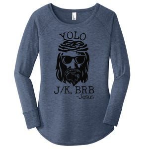 Funny Jesus Easter YOLO JK BRB Texting Premium Women's Perfect Tri Tunic Long Sleeve Shirt