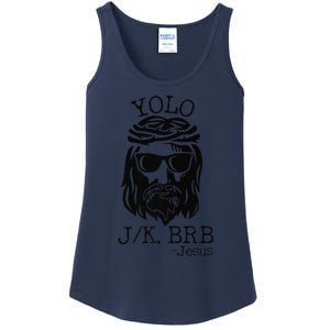 Funny Jesus Easter YOLO JK BRB Texting Premium Ladies Essential Tank