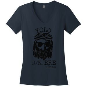 Funny Jesus Easter YOLO JK BRB Texting Premium Women's V-Neck T-Shirt