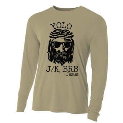 Funny Jesus Easter YOLO JK BRB Texting Premium Cooling Performance Long Sleeve Crew