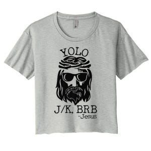 Funny Jesus Easter YOLO JK BRB Texting Premium Women's Crop Top Tee