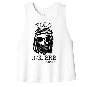 Funny Jesus Easter YOLO JK BRB Texting Premium Women's Racerback Cropped Tank