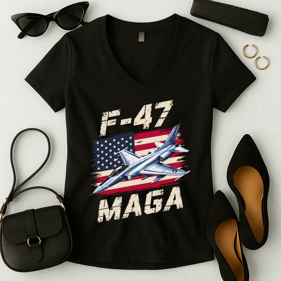 F47 Jet Fighter USA Superpower Dominance Aviation Lover Women's V-Neck T-Shirt