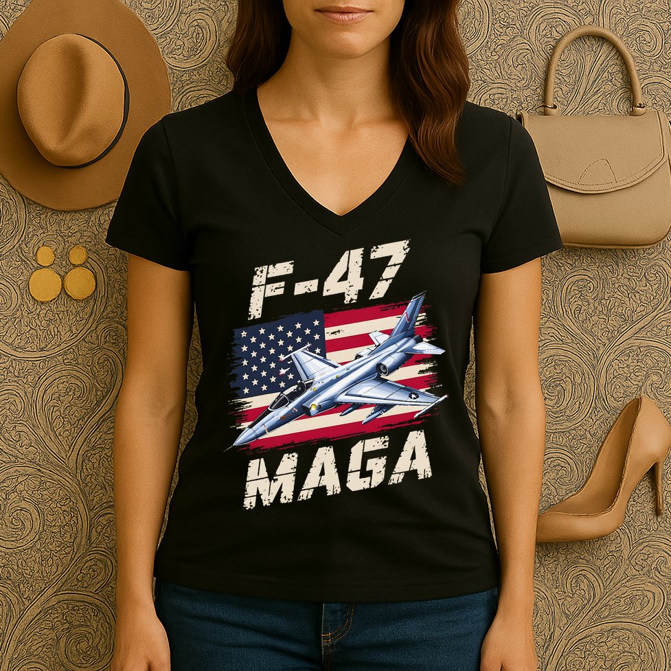 F47 Jet Fighter USA Superpower Dominance Aviation Lover Women's V-Neck T-Shirt