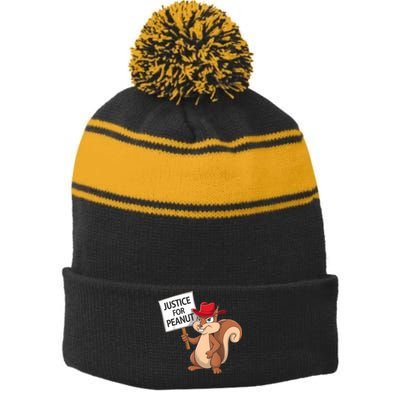 Funny Justice For Peanut Pnut Squirrel Pnut Justice Stripe Pom Pom Beanie