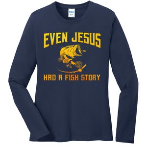 Funny Jesus Fish Art Fisherman Fisher Fishing Ladies Long Sleeve Shirt