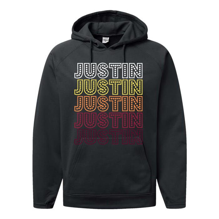 Funny Justin First Name Justin Performance Fleece Hoodie