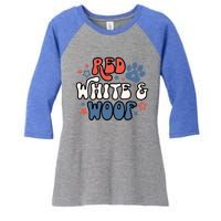 Funny July Fourth Dog Red White Woof Vintage 4th Of July Cool Gift Women's Tri-Blend 3/4-Sleeve Raglan Shirt