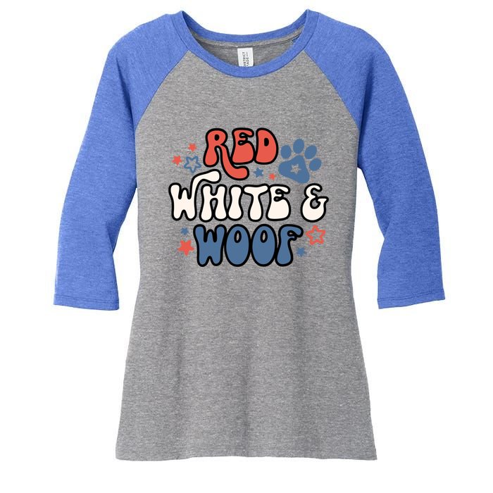 Funny July Fourth Dog Red White Woof Vintage 4th Of July Cool Gift Women's Tri-Blend 3/4-Sleeve Raglan Shirt