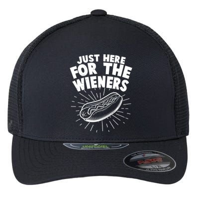 Funny Just Here For The Wieners Hotdog Lover Bbq Flexfit Unipanel Trucker Cap