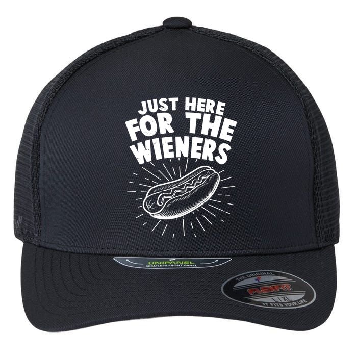 Funny Just Here For The Wieners Hotdog Lover Bbq Flexfit Unipanel Trucker Cap