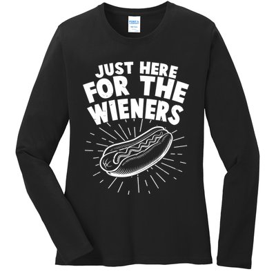 Funny Just Here For The Wieners Hotdog Lover Bbq Ladies Long Sleeve Shirt