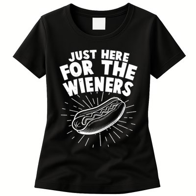 Funny Just Here For The Wieners Hotdog Lover Bbq Womens T-Shirt