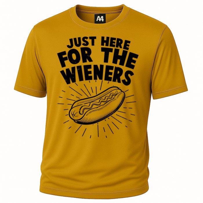 Funny Just Here For The Wieners Hotdog Lover Bbq Cooling Performance Crew T-Shirt