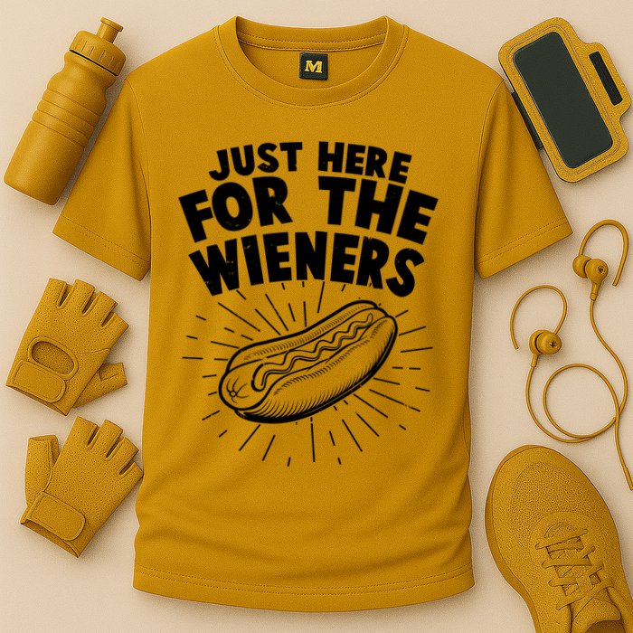Funny Just Here For The Wieners Hotdog Lover Bbq Cooling Performance Crew T-Shirt