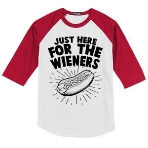 Funny Just Here For The Wieners Hotdog Lover Bbq Kids Colorblock Raglan Jersey