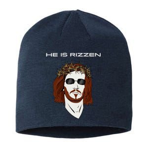 Funny Jesus He Is Rizzen Dark Design Sustainable Beanie