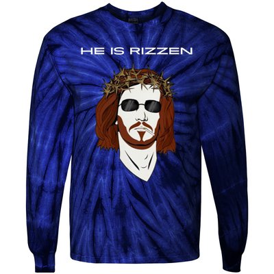 Funny Jesus He Is Rizzen Dark Design Tie-Dye Long Sleeve Shirt