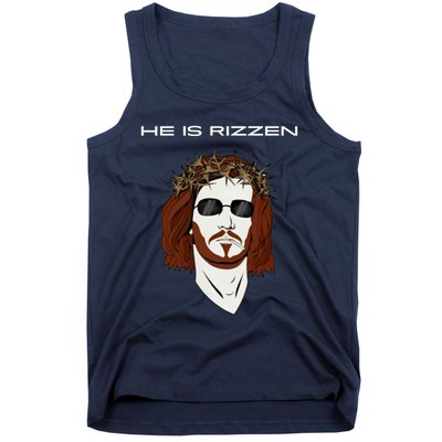 Funny Jesus He Is Rizzen Dark Design Tank Top