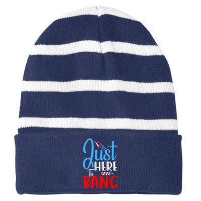 Funny Just Here To Bang Funny 4th Of July USA Merica America Striped Beanie with Solid Band