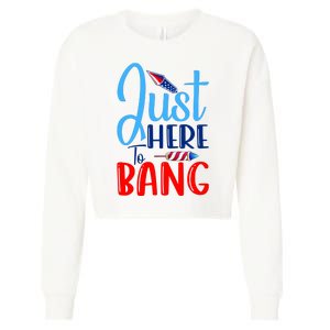 Funny Just Here To Bang Funny 4th Of July USA Merica America Cropped Pullover Crew