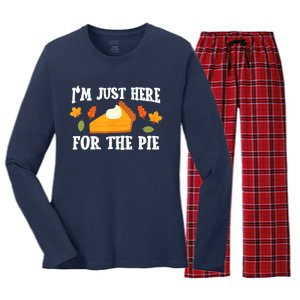 Funny Just Here ForThe Pumpkin Pie Thanksgiving Women's Long Sleeve Flannel Pajama Set 