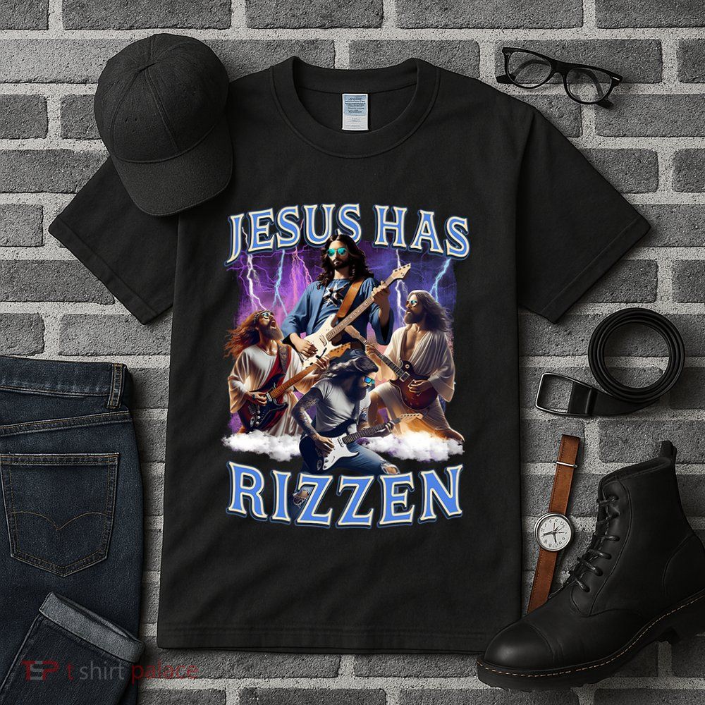 Funny Jesus Has Rizzen Rock Star Tall T-Shirt