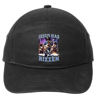 Funny Jesus Has Rizzen Rock Star 7-Panel Snapback Hat