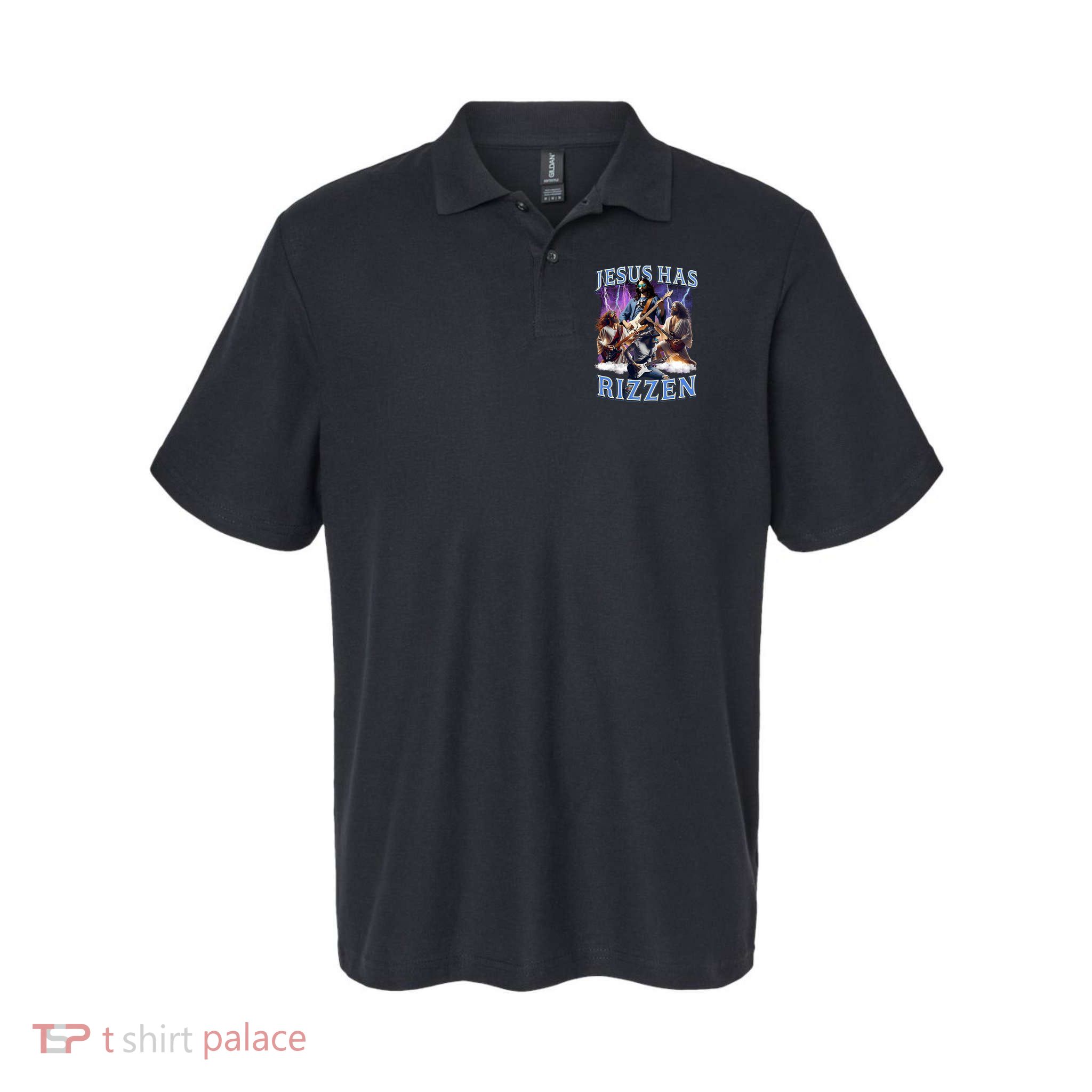 Funny Jesus Has Rizzen Rock Star Polo