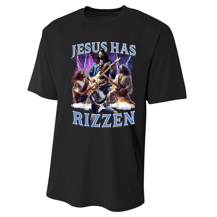 Funny Jesus Has Rizzen Rock Star Performance Sprint T-Shirt