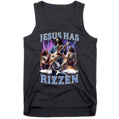 Funny Jesus Has Rizzen Rock Star Tank Top