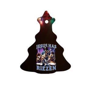 Funny Jesus Has Rizzen Rock Star Ceramic Tree Ornament