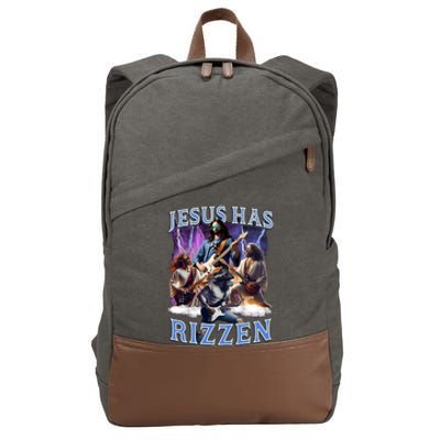 Funny Jesus Has Rizzen Rock Star Cotton Canvas Backpack