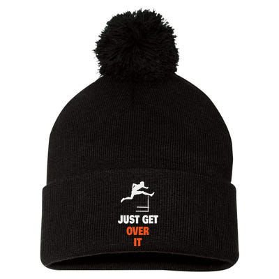 Funny Jumping Hurdles Just Get Over It Pom Pom 12in Knit Beanie