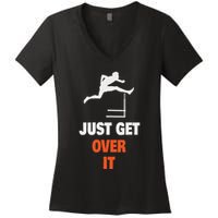 Funny Jumping Hurdles Just Get Over It Women's V-Neck T-Shirt