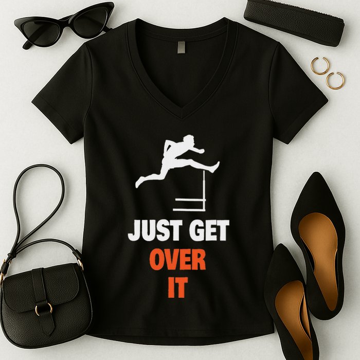Funny Jumping Hurdles Just Get Over It Women's V-Neck T-Shirt