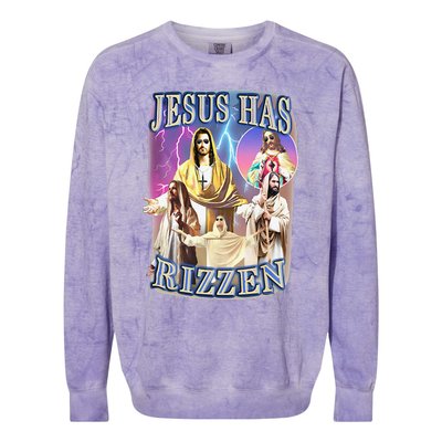 Funny Jesus Has Rizzen Colorblast Crewneck Sweatshirt