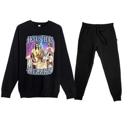 Funny Jesus Has Rizzen Premium Crewneck Sweatsuit Set