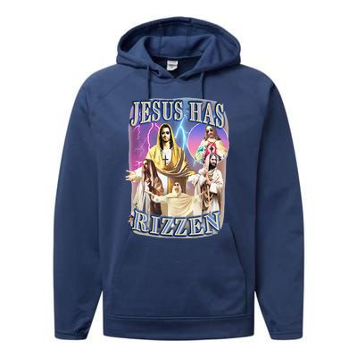 Funny Jesus Has Rizzen Performance Fleece Hoodie