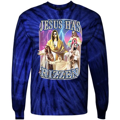 Funny Jesus Has Rizzen Tie-Dye Long Sleeve Shirt