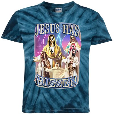 Funny Jesus Has Rizzen Kids Tie-Dye T-Shirt